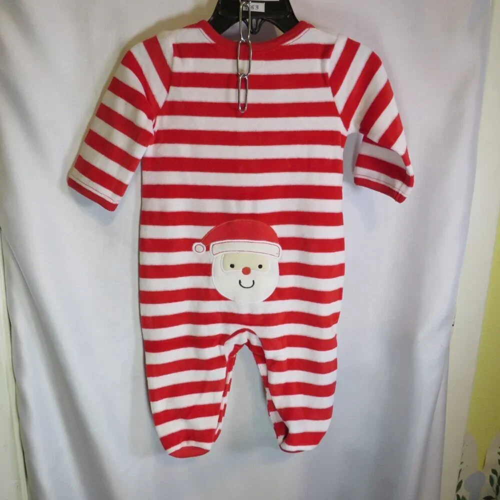 Baby Santa red and white striped footed bodysuit embroidered Holiday